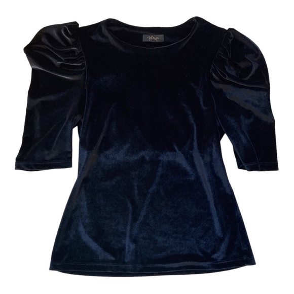 Petersyn Black Velvet Puff Sleeve Crew Neck Top - Picture 8 of 9